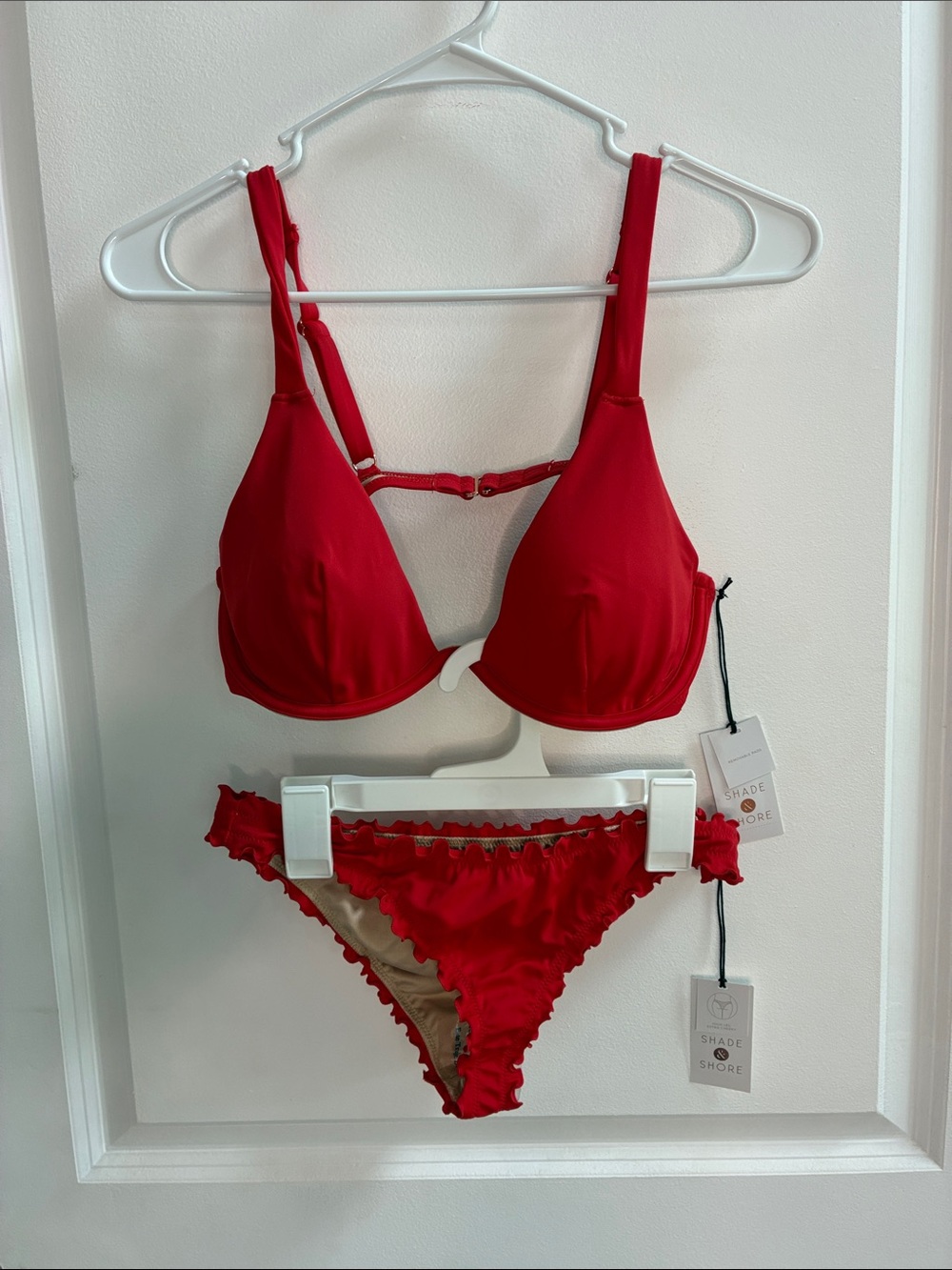 Shade & Shore Bright Red Ruffle Bikini Top and Bottom